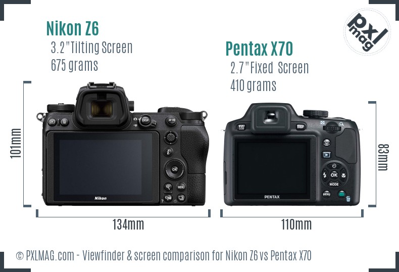 Nikon Z6 vs Pentax X70 Screen and Viewfinder comparison