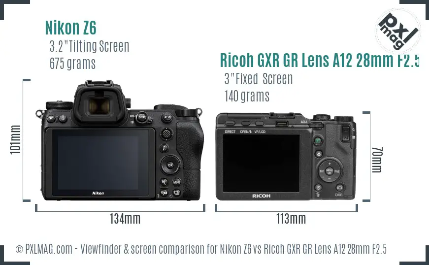 Nikon Z6 vs Ricoh GXR GR Lens A12 28mm F2.5 Screen and Viewfinder comparison