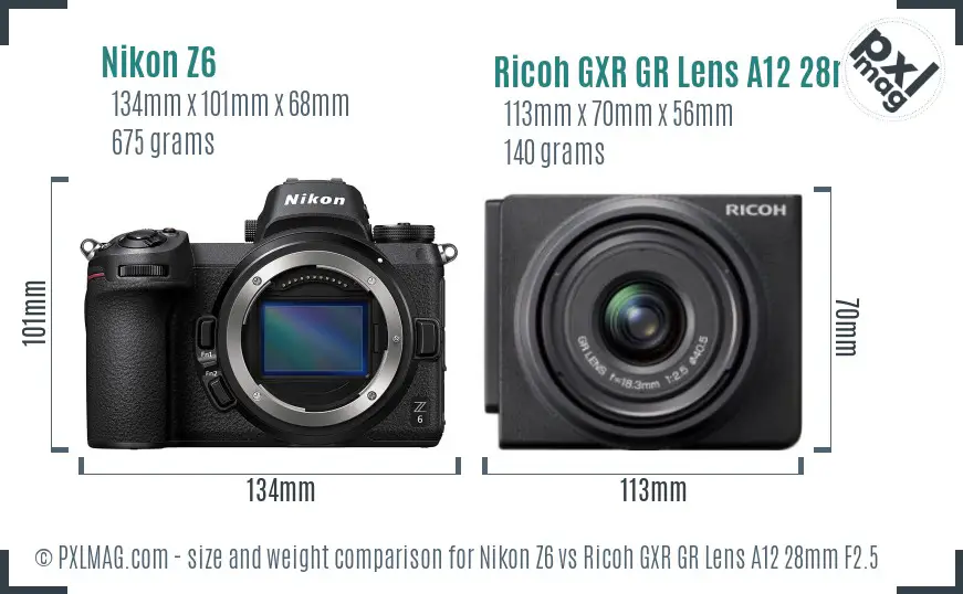 Nikon Z6 vs Ricoh GXR GR Lens A12 28mm F2.5 size comparison