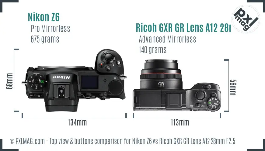 Nikon Z6 vs Ricoh GXR GR Lens A12 28mm F2.5 top view buttons comparison