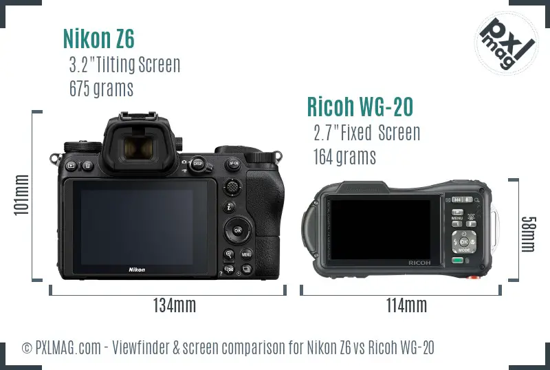Nikon Z6 vs Ricoh WG-20 Screen and Viewfinder comparison