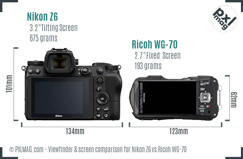 Nikon Z6 vs Ricoh WG-70 Screen and Viewfinder comparison