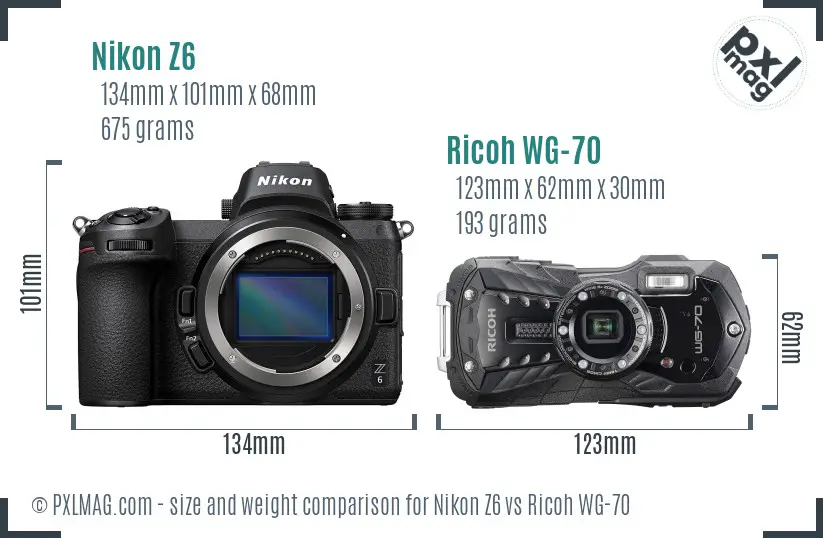 Nikon Z6 vs Ricoh WG-70 size comparison