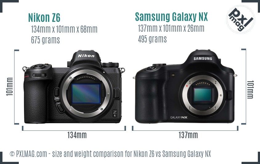 Nikon Z6 vs Samsung Galaxy NX size comparison