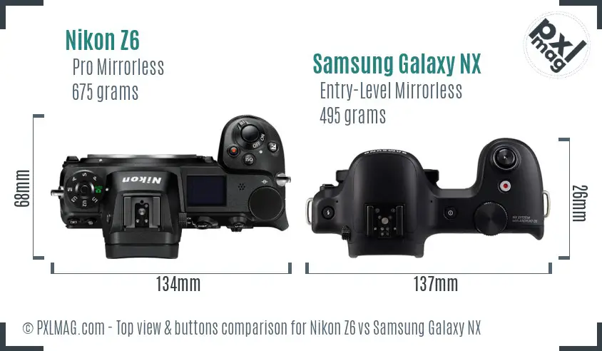 Nikon Z6 vs Samsung Galaxy NX top view buttons comparison