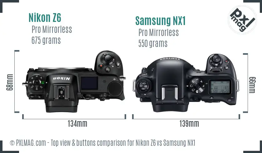Nikon Z6 vs Samsung NX1 top view buttons comparison