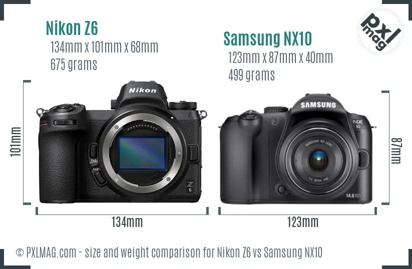 Nikon Z6 vs Samsung NX10 size comparison