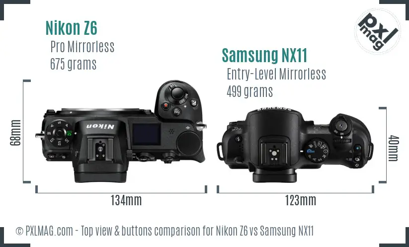 Nikon Z6 vs Samsung NX11 top view buttons comparison