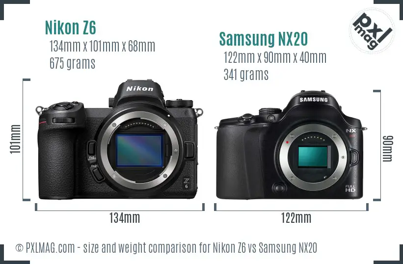 Nikon Z6 vs Samsung NX20 size comparison