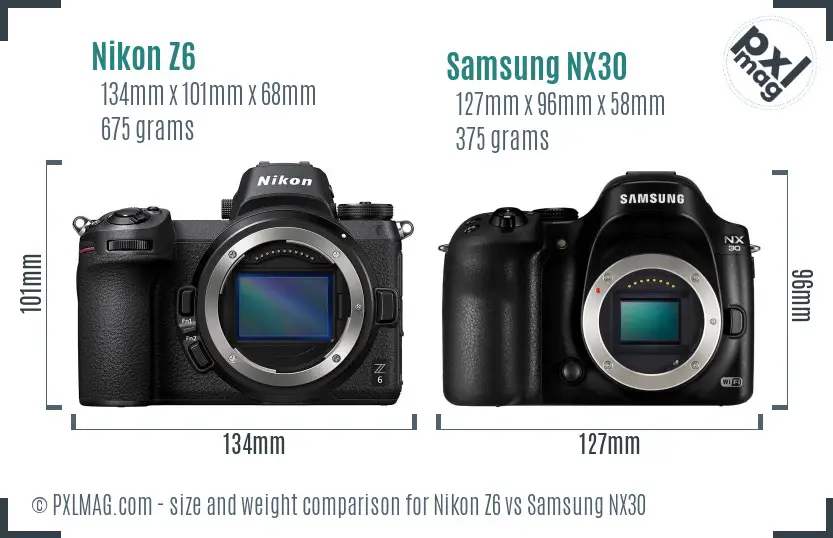 Nikon Z6 vs Samsung NX30 size comparison Nikon Z6 vs Samsung NX30 size comparison