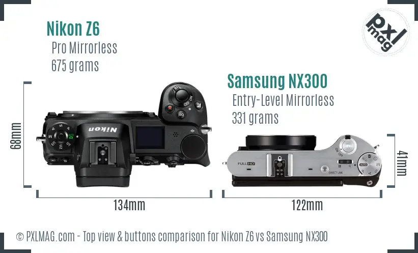 Nikon Z6 vs Samsung NX300 top view buttons comparison