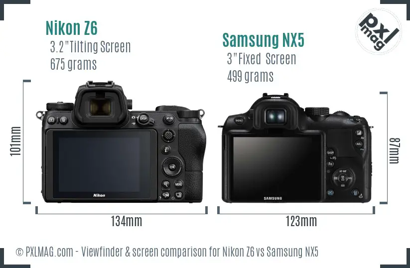 Nikon Z6 vs Samsung NX5 Screen and Viewfinder comparison