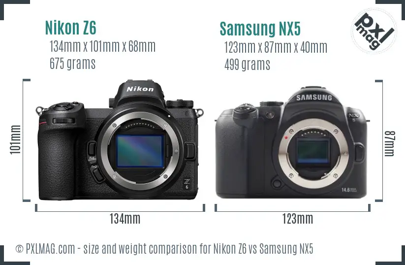Nikon Z6 vs Samsung NX5 size comparison