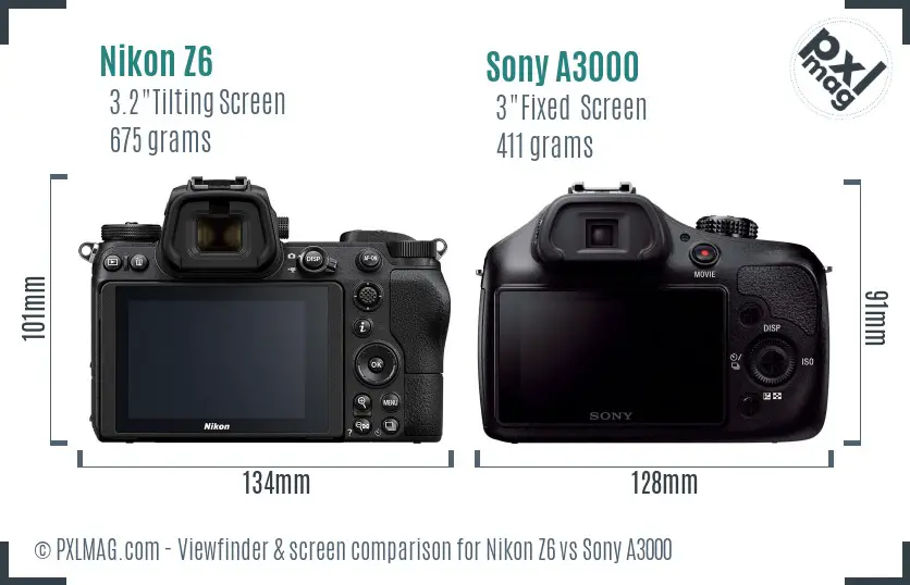 Nikon Z6 vs Sony A3000 Screen and Viewfinder comparison