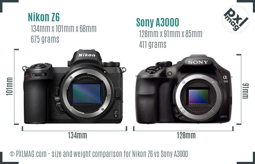 Nikon Z6 vs Sony A3000 size comparison