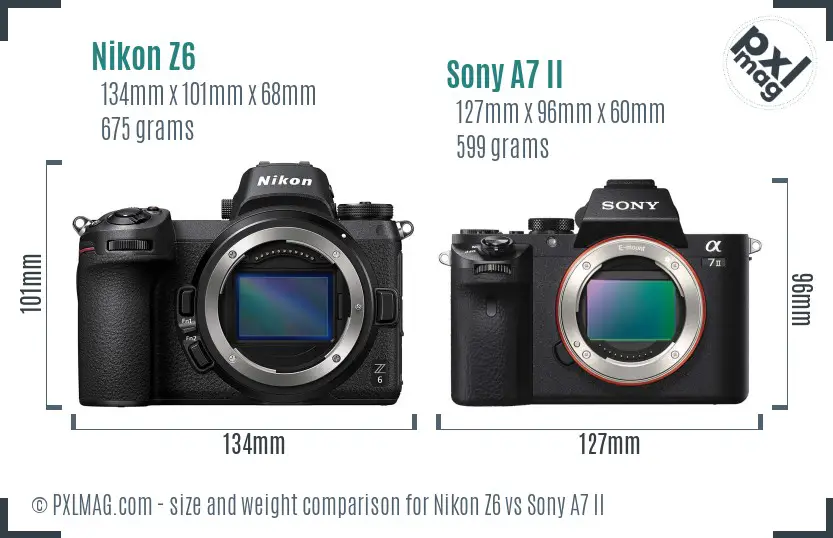 Nikon Z6 vs Sony A7 II size comparison