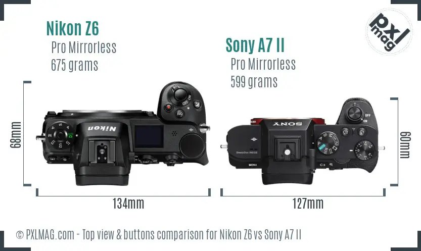 Nikon Z6 vs Sony A7 II top view buttons comparison