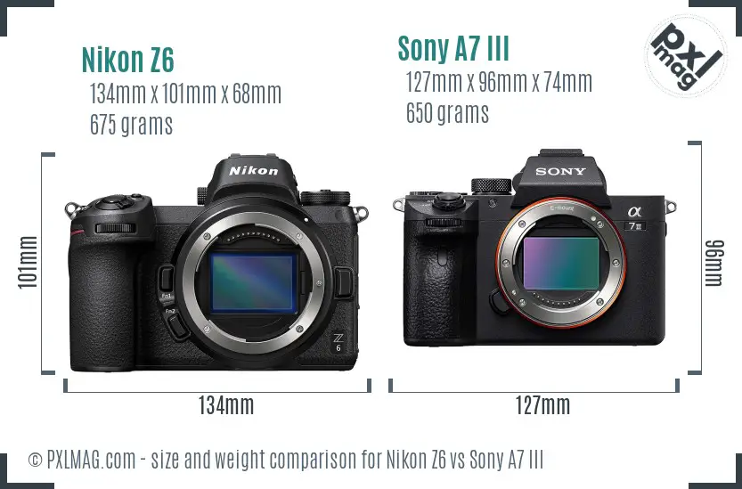 Nikon Z6 vs Sony A7 III size comparison