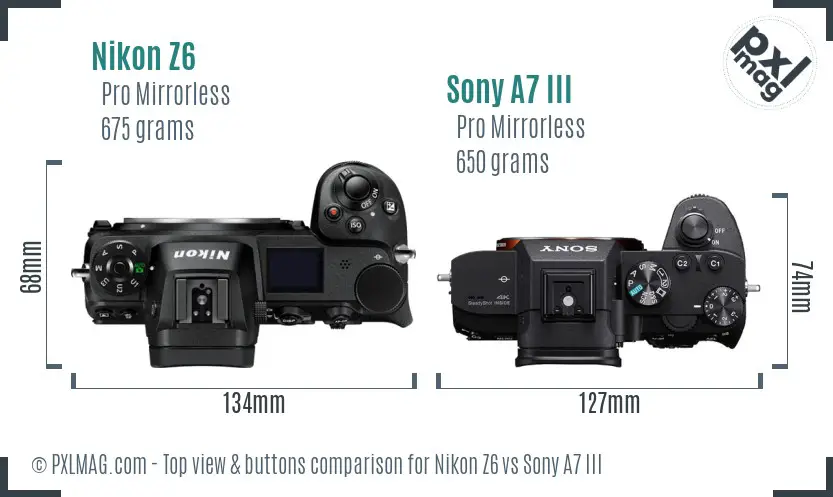 Nikon Z6 vs Sony A7 III top view buttons comparison