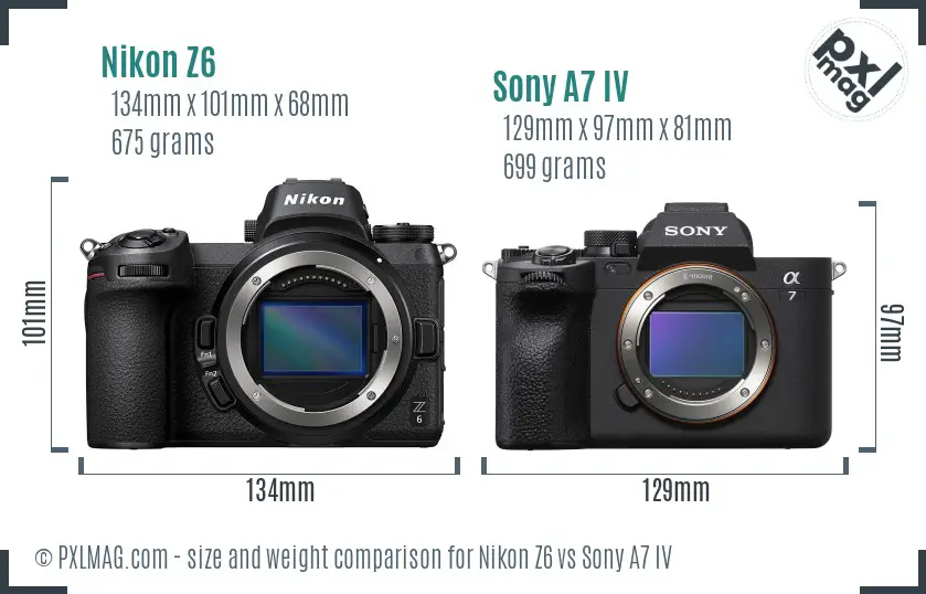 Nikon Z6 vs Sony A7 IV size comparison