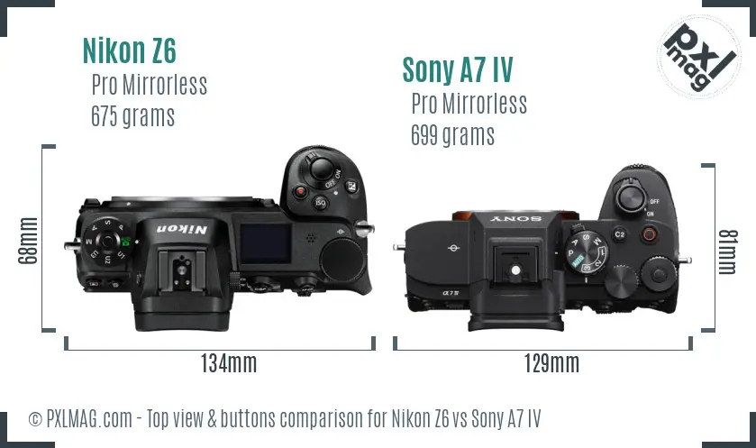 Nikon Z6 vs Sony A7 IV top view buttons comparison