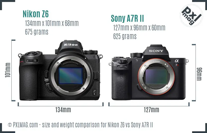 Nikon Z6 vs Sony A7R II size comparison