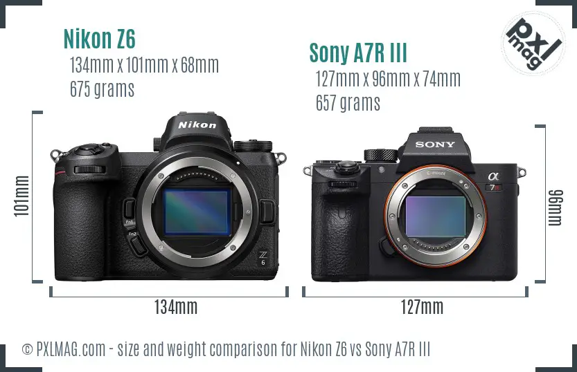 Nikon Z6 vs Sony A7R III size comparison