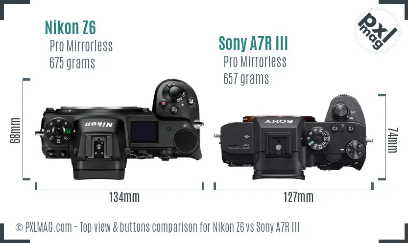 Nikon Z6 vs Sony A7R III top view buttons comparison