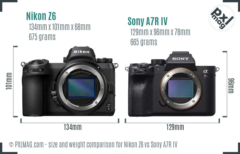 Nikon Z6 vs Sony A7R IV size comparison