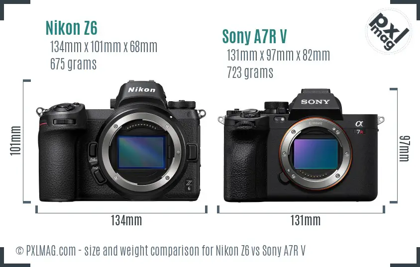 Nikon Z6 vs Sony A7R V size comparison
