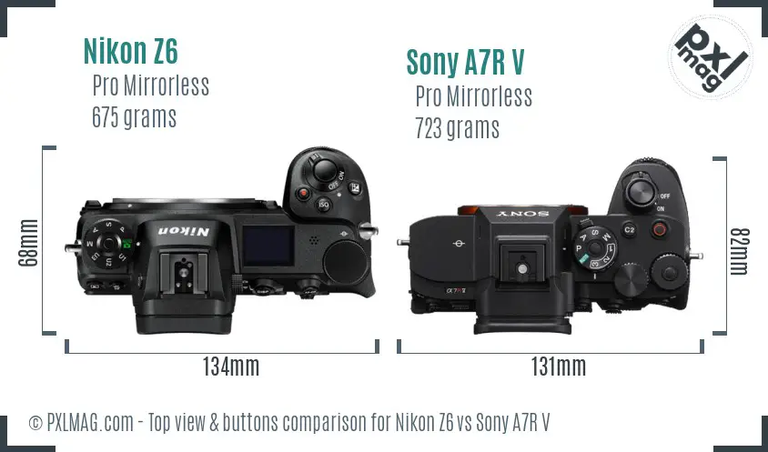 Nikon Z6 vs Sony A7R V top view buttons comparison