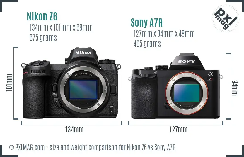 Nikon Z6 vs Sony A7R size comparison