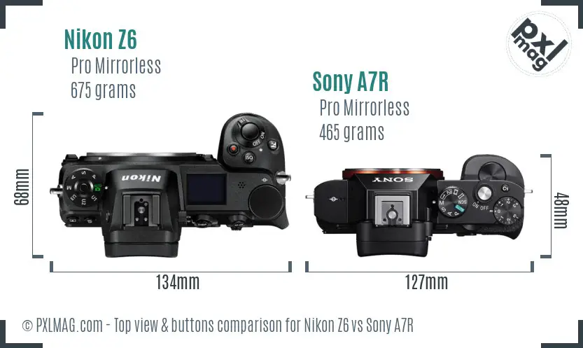 Nikon Z6 vs Sony A7R top view buttons comparison