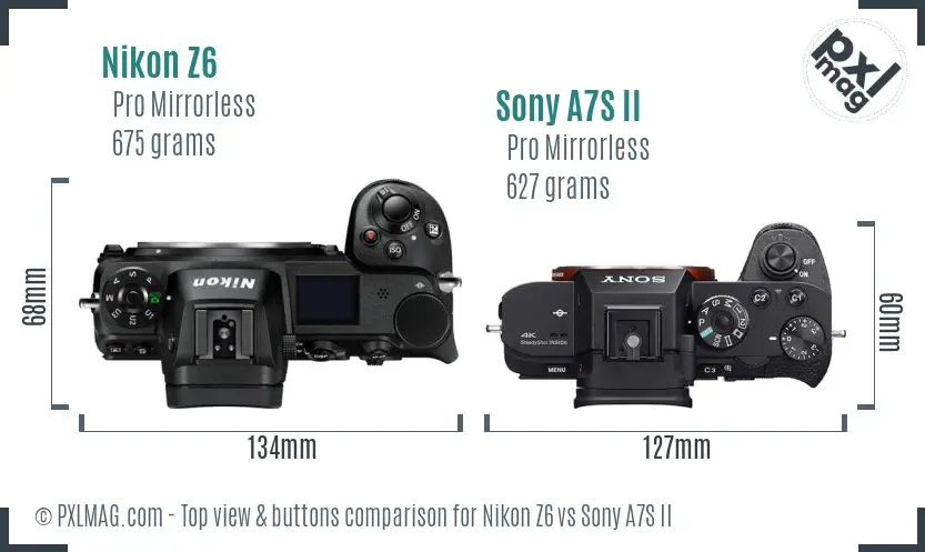 Nikon Z6 vs Sony A7S II top view buttons comparison