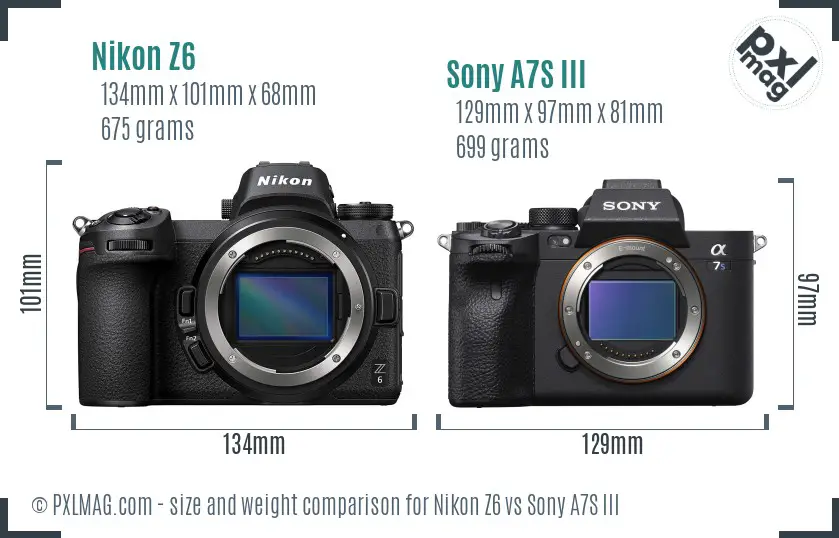 Nikon Z6 vs Sony A7S III size comparison