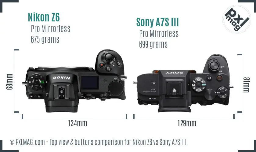 Nikon Z6 vs Sony A7S III top view buttons comparison