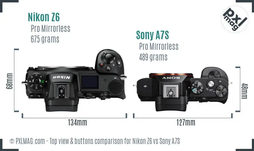 Nikon Z6 vs Sony A7S top view buttons comparison