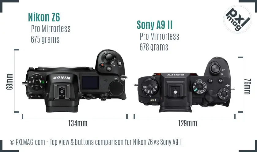 Nikon Z6 vs Sony A9 II top view buttons comparison