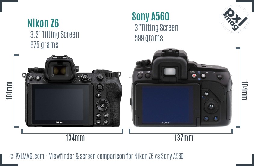 Nikon Z6 vs Sony A560 Screen and Viewfinder comparison