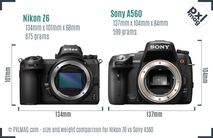 Nikon Z6 vs Sony A560 size comparison