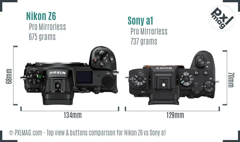 Nikon Z6 vs Sony a1 top view buttons comparison