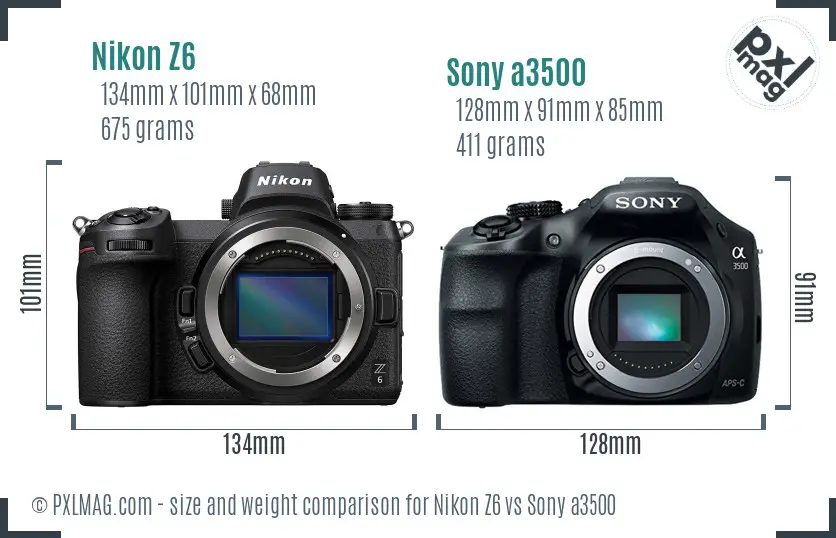 Nikon Z6 vs Sony a3500 size comparison
