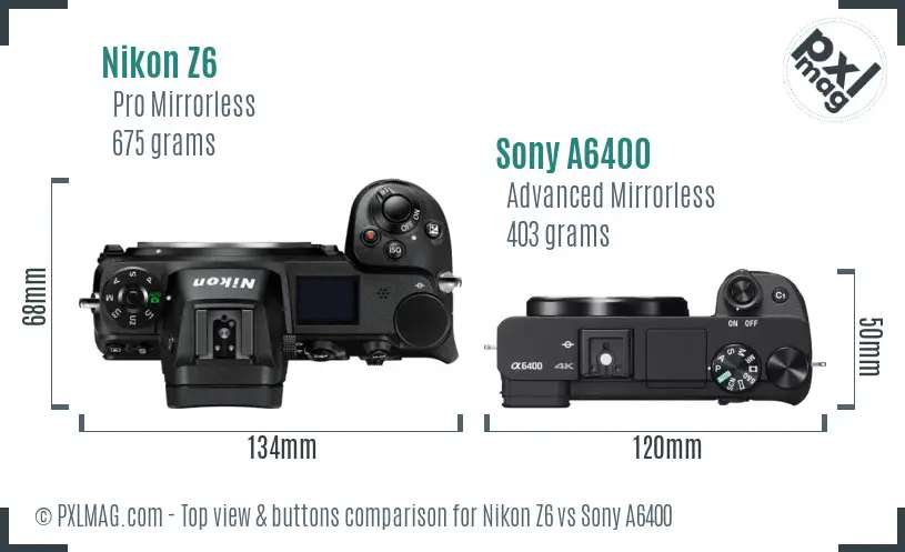 Nikon Z6 vs Sony A6400 top view buttons comparison