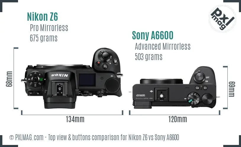 Nikon Z6 vs Sony A6600 top view buttons comparison