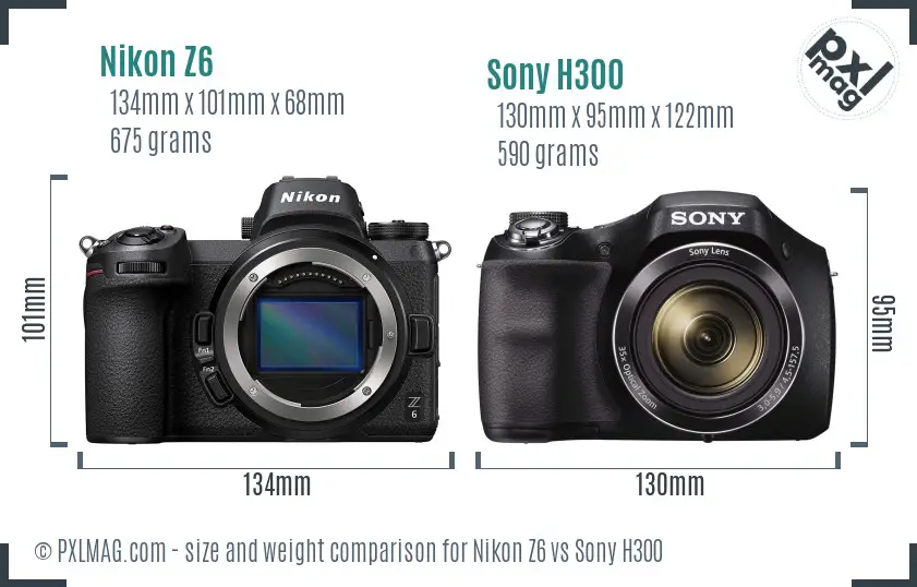 Nikon Z6 vs Sony H300 size comparison