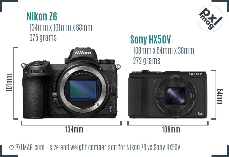 Nikon Z6 vs Sony HX50V size comparison