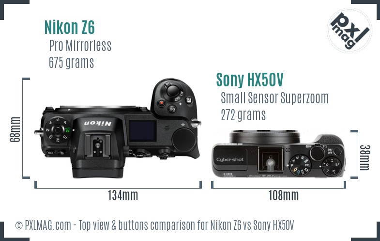 Nikon Z6 vs Sony HX50V top view buttons comparison