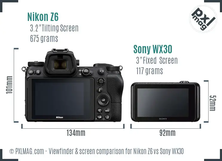 Nikon Z6 vs Sony WX30 Screen and Viewfinder comparison