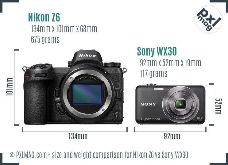 Nikon Z6 vs Sony WX30 size comparison