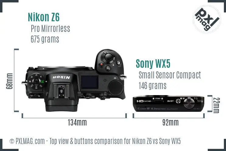 Nikon Z6 vs Sony WX5 top view buttons comparison